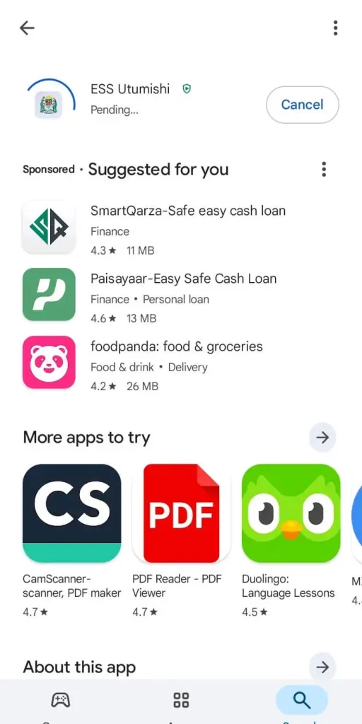 ess utumishi app will start downloading