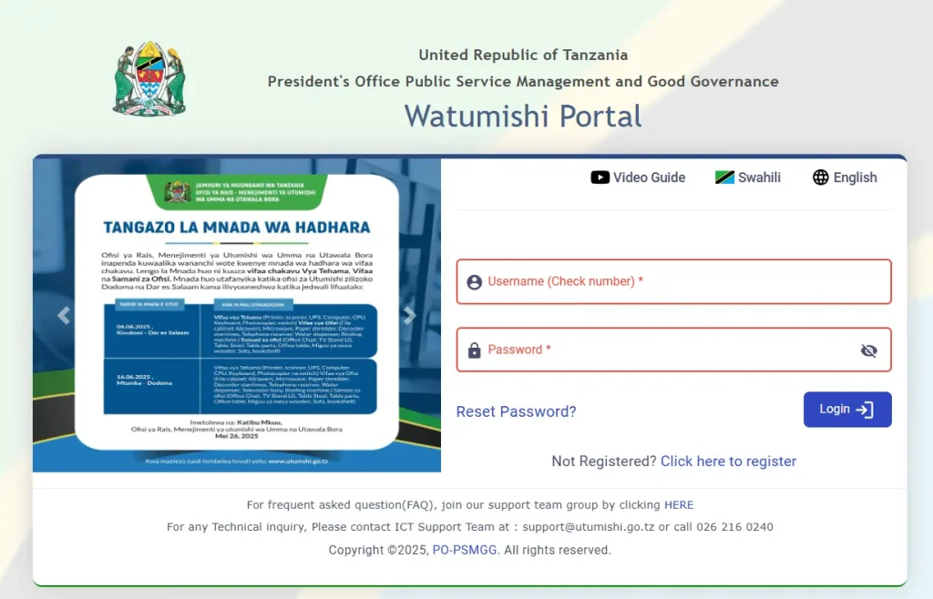 Official Utumishi Portal Login Page – Government of Tanzania